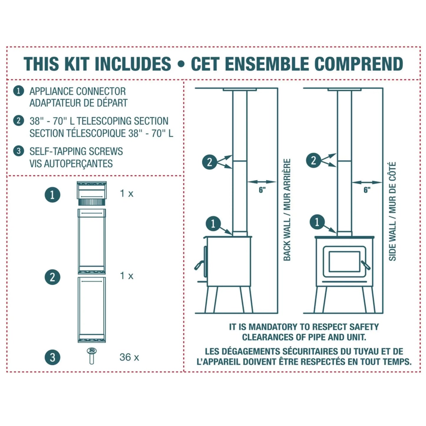 6" To-The-Ceiling Double Wall Pipe Kit | Complete Wood Stove Venting Kit for Ceiling Installations