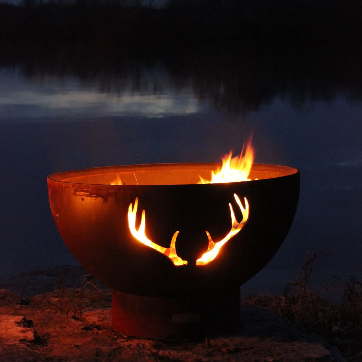 Fire Pit Art Antlers Steel Fire Pit – Whitetail Deer Design Outdoor Fire Pit – Alternate Angle