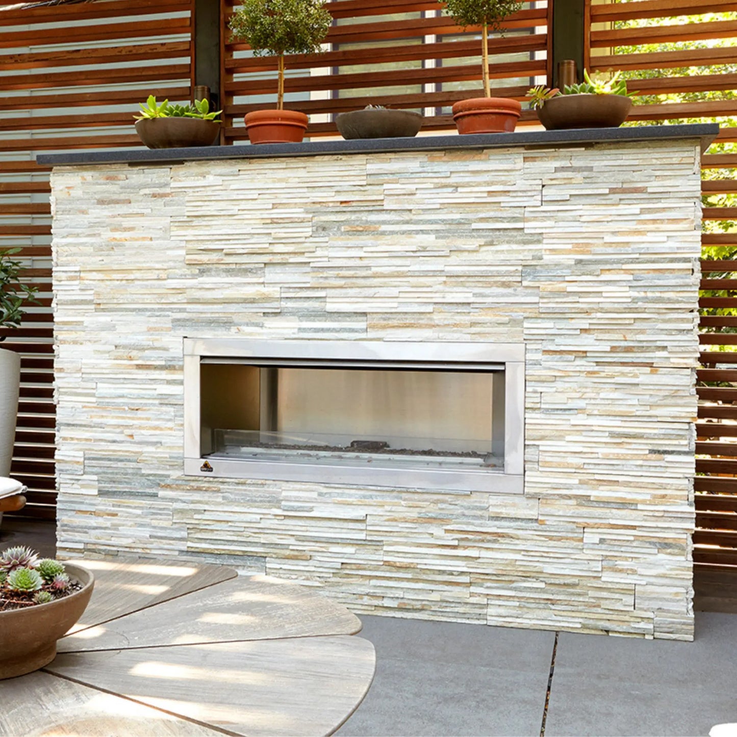 Fire Gear Kalea Bay Outdoor Linear Gas Fireplace – Built-In Outdoor Fireplace Detail View