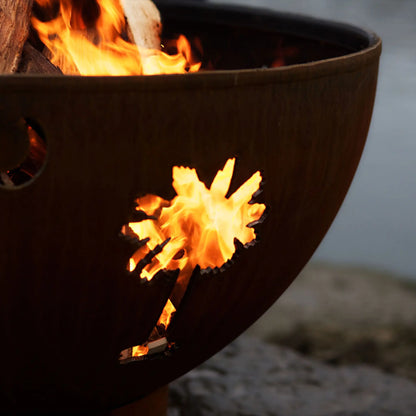 Fire Pit Art Tropical Moon Steel Fire Pit – Crescent Moon Palm Tree Outdoor Fire Pit – Close-Up Detail