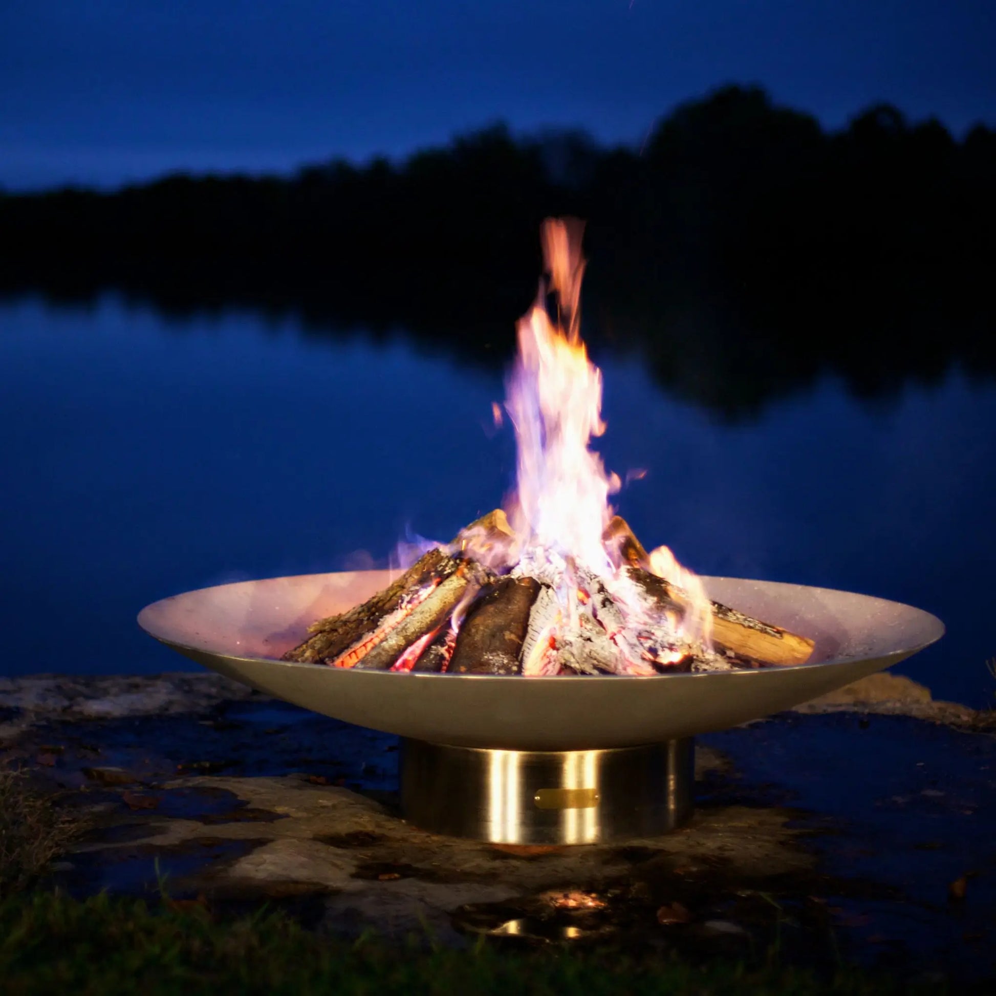 Fire Pit Art Bella Vita 70-Inch Stainless Steel Fire Pit – Extra Large Luxury Outdoor Fire Bowl – Alternate Angle