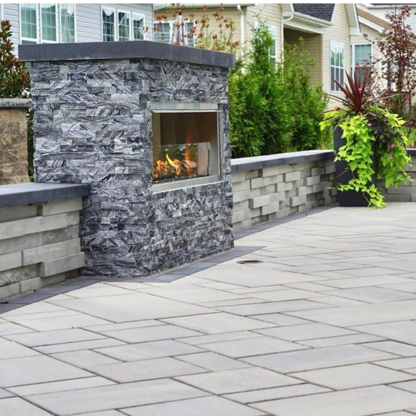 Fire Gear Kalea Bay Outdoor Linear Gas Fireplace – Front View Built-In Installation