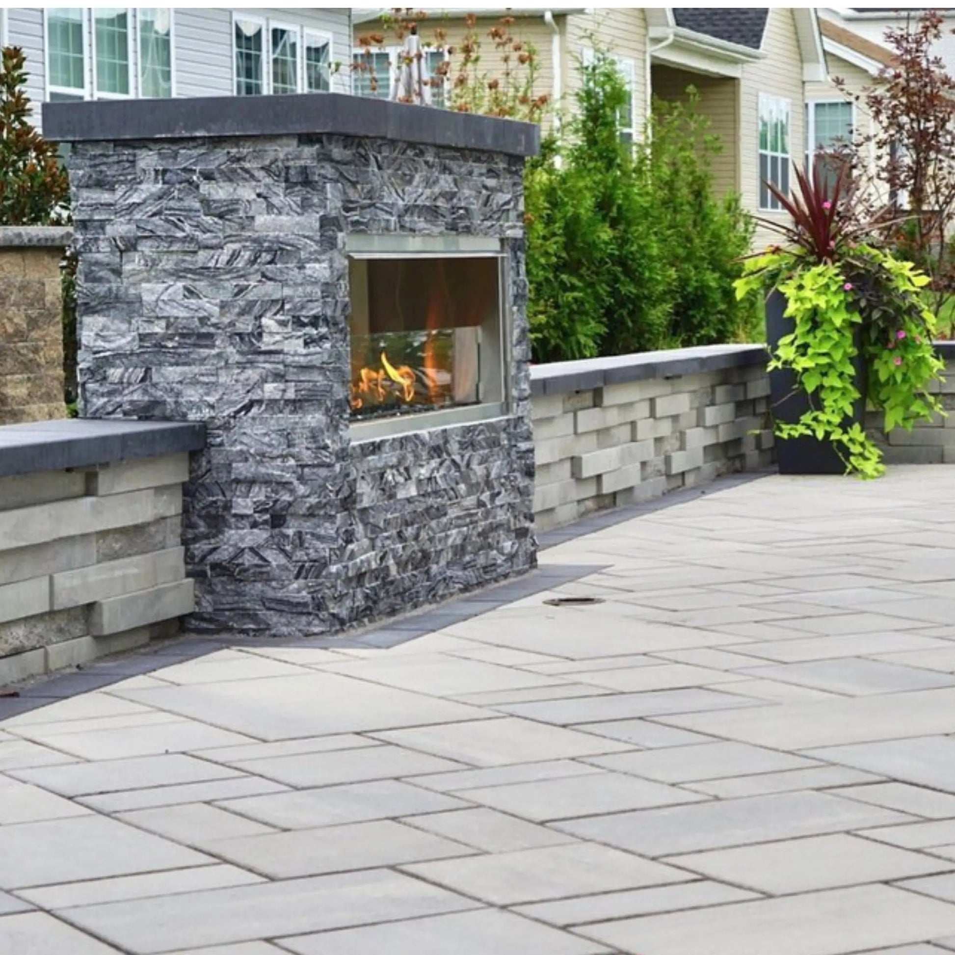 Fire Gear Kalea Bay Outdoor Linear Gas Fireplace – Front View Built-In Installation