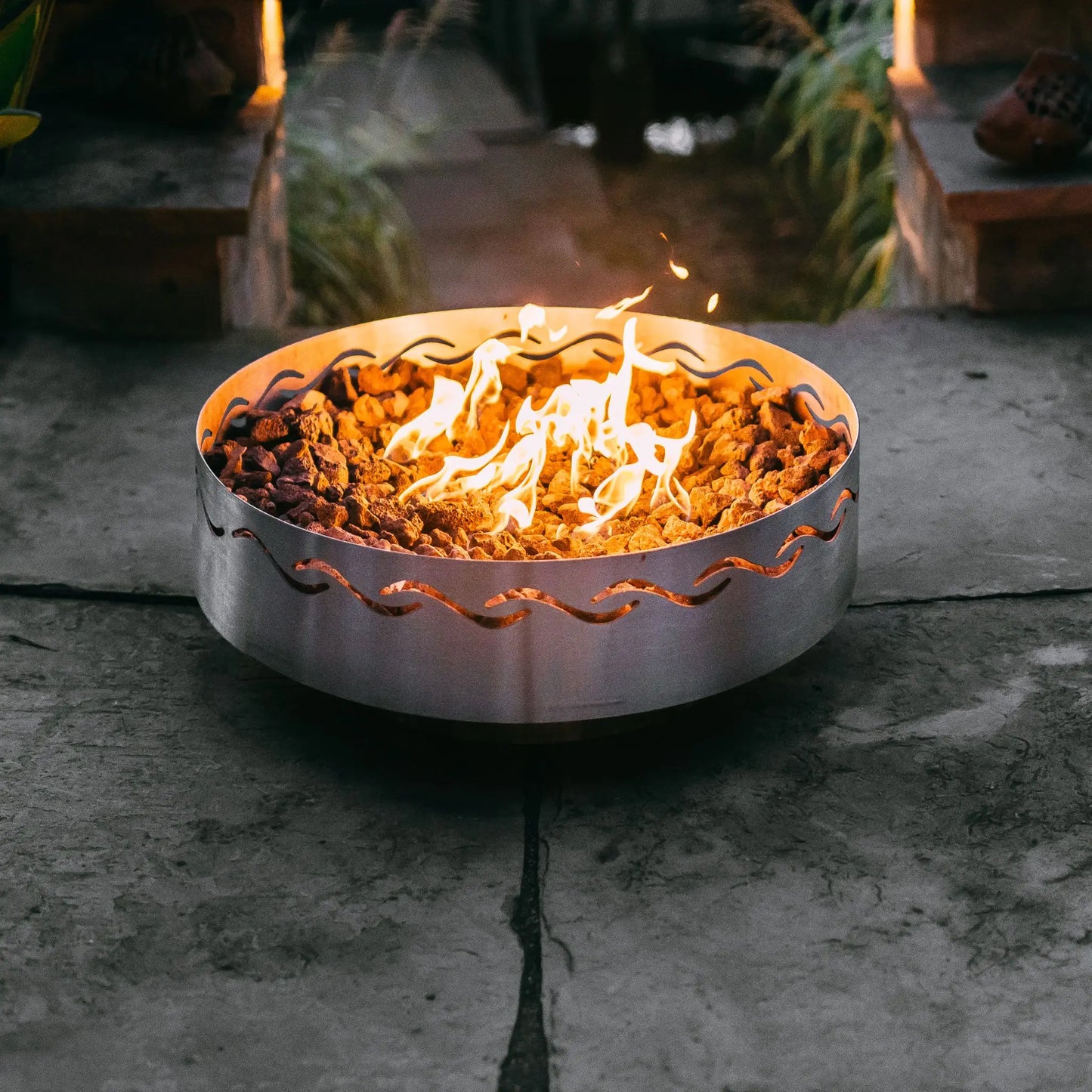Fire Pit Art Fire Surfer Stainless Steel Fire Pit – Wave Design Portable Outdoor Fire Pit – Alternate Angle