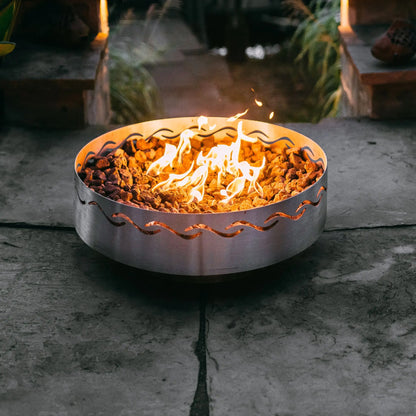 Fire Pit Art Fire Surfer Stainless Steel Fire Pit – Wave Design Portable Outdoor Fire Pit – Alternate Angle