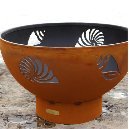 Fire Pit Art Beachcomber Steel Fire Pit – Conch Nautilus Scallop Shell Design Outdoor Fire Pit – Alternate Angle