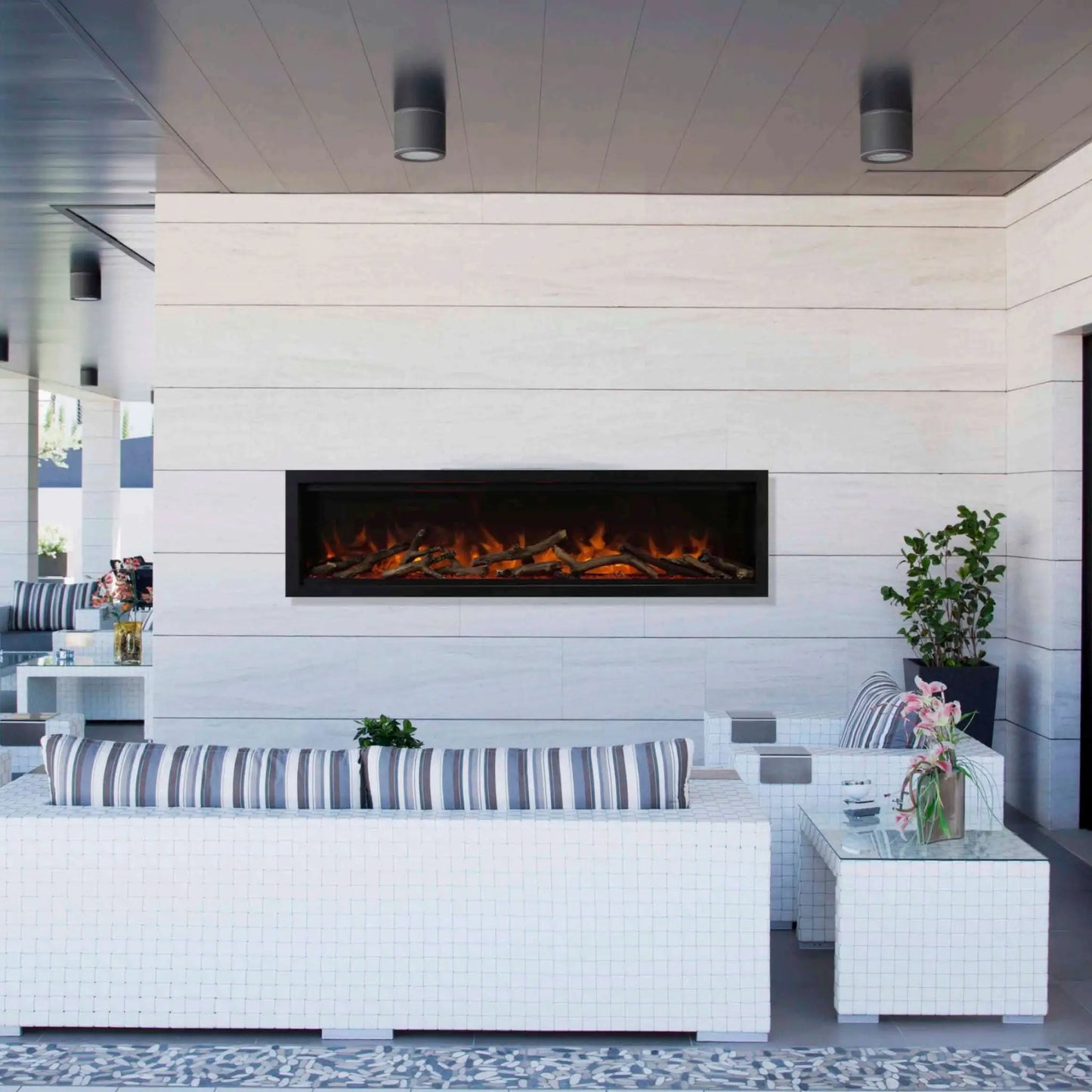 Amantii Symmetry Lumina Clean-Face Linear Electric Fireplace - Outdoor Patio Installation