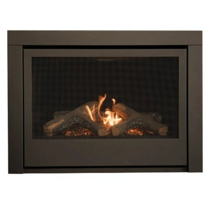 Sierra Flame Thompson 36 direct vent gas fireplace with black surround, front view with log set