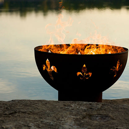 Fire Pit Art Fleur De Lis Steel Fire Pit – French Monarchy Design Outdoor Wood Burning Fire Pit – Detail View