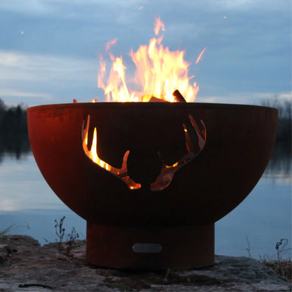 Fire Pit Art Antlers Steel Fire Pit – Whitetail Deer Design Outdoor Fire Pit – Detail View