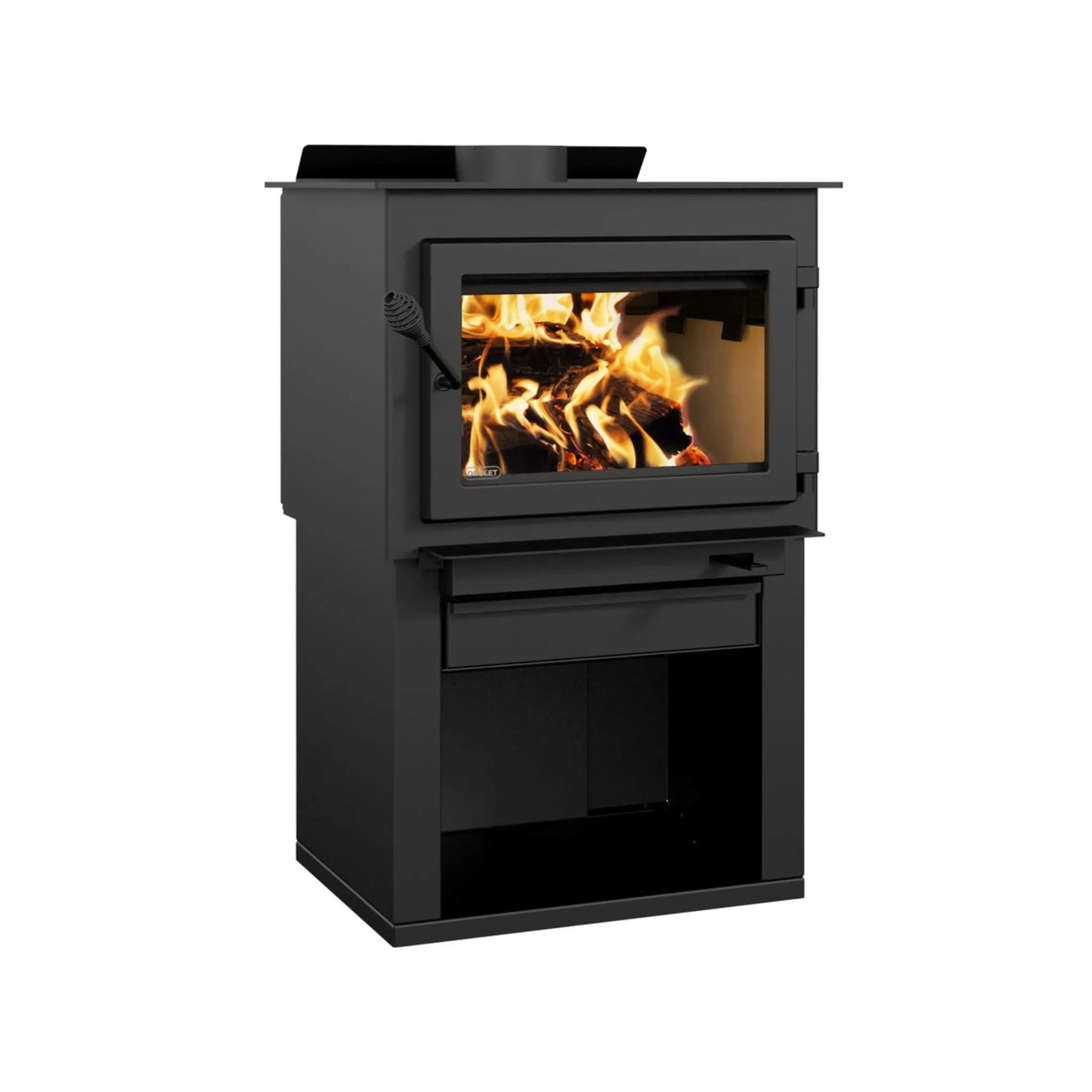 Drolet Deco Alto Wood Stove - Side View with Log Storage