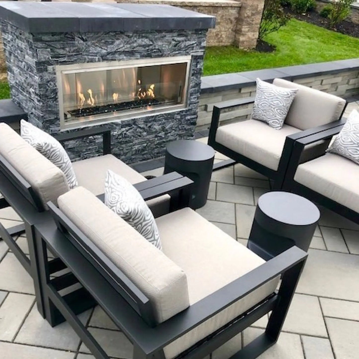 Fire Gear Kalea Bay Outdoor Linear Gas Fireplace – Installed View in Outdoor Living Space