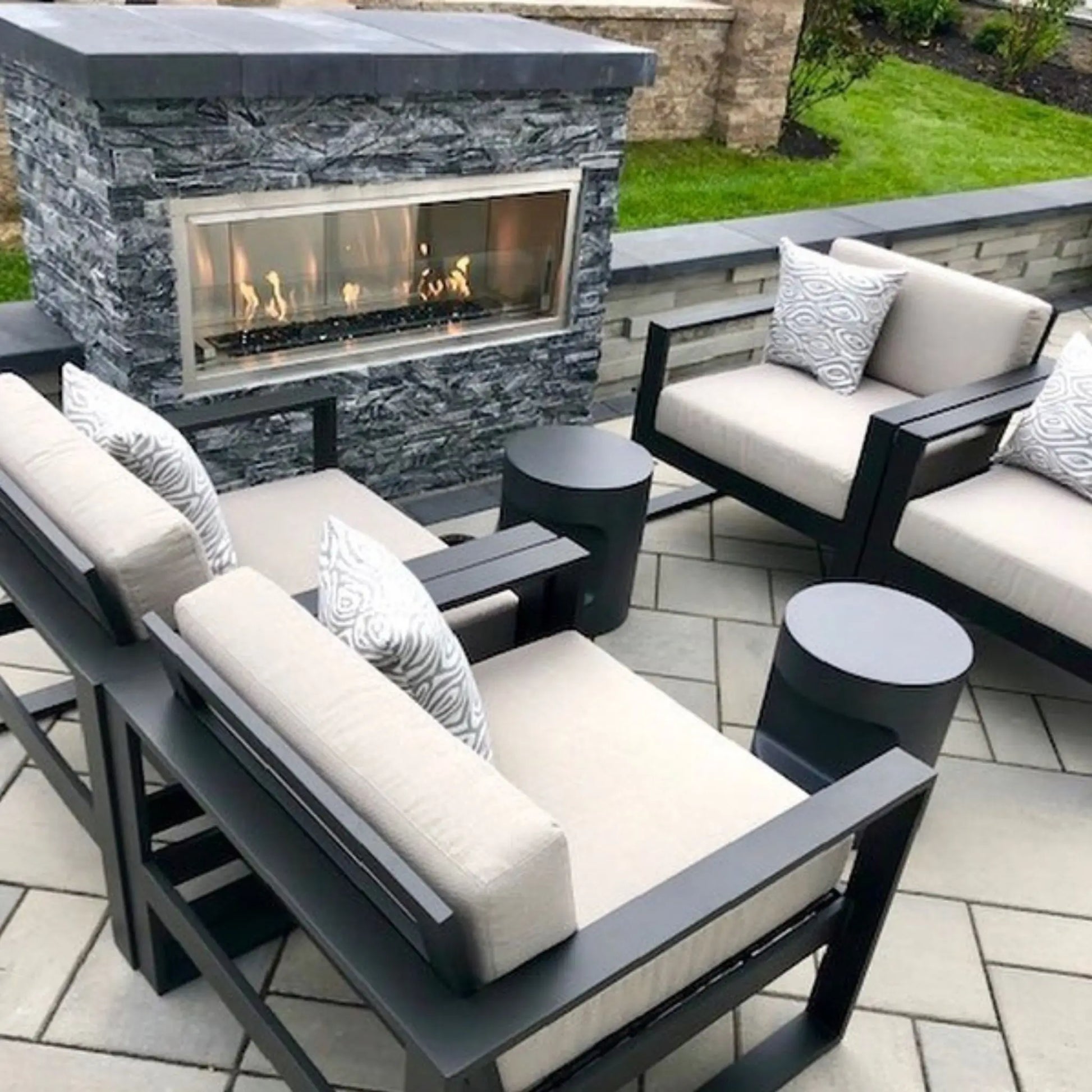 Fire Gear Kalea Bay Outdoor Linear Gas Fireplace – Installed View in Outdoor Living Space