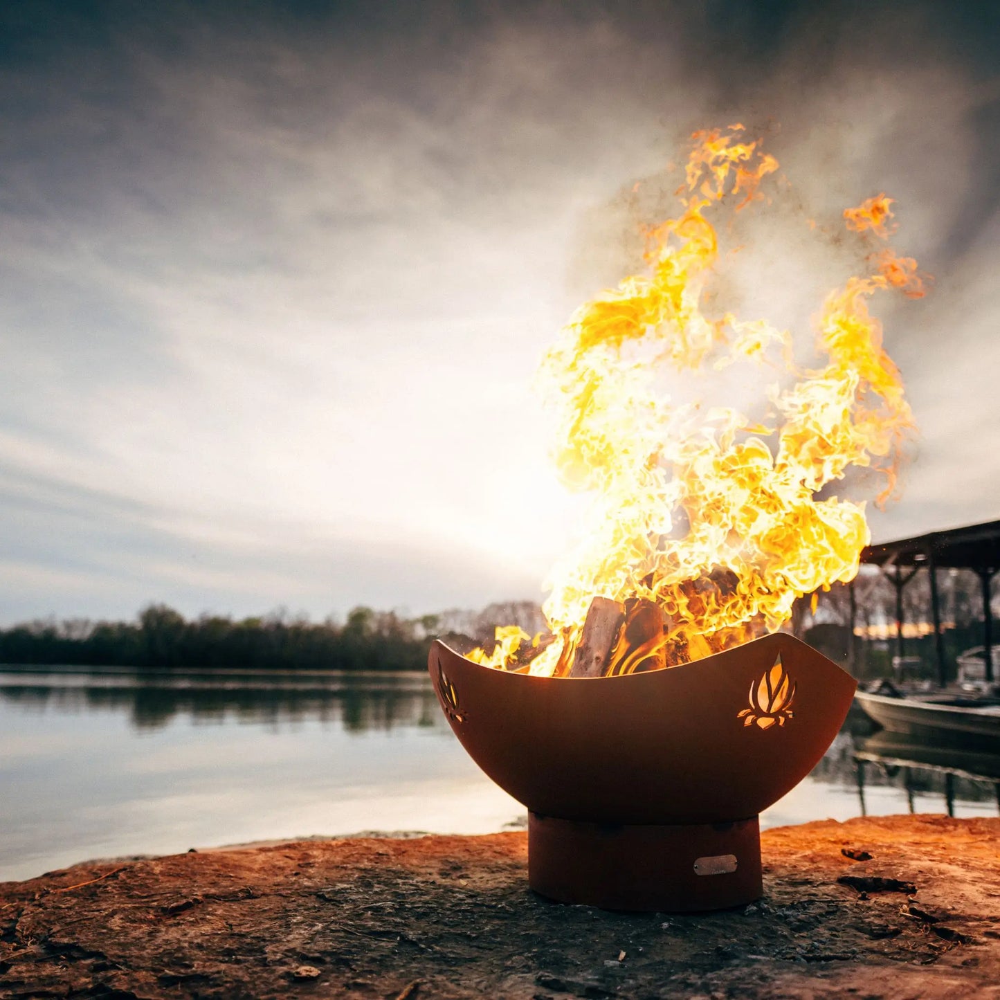 Fire Pit Art Namaste Steel Fire Pit – Lotus Design Outdoor Fire Pit – Alternate Angle