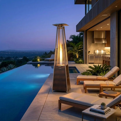 Fire Sense Brushed Bronze Pyramid Propane Patio Heater - Angle View