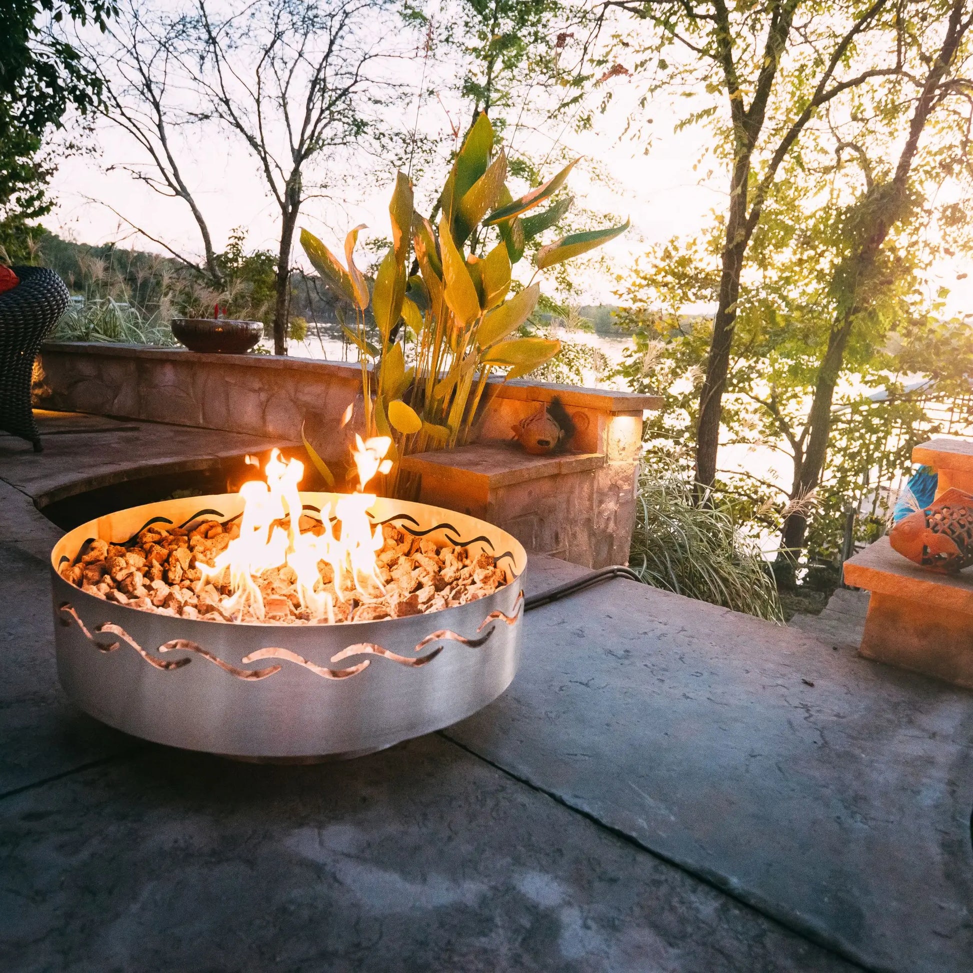 Fire Pit Art Fire Surfer Stainless Steel Fire Pit – Wave Design Portable Outdoor Fire Pit – Main Product Photo