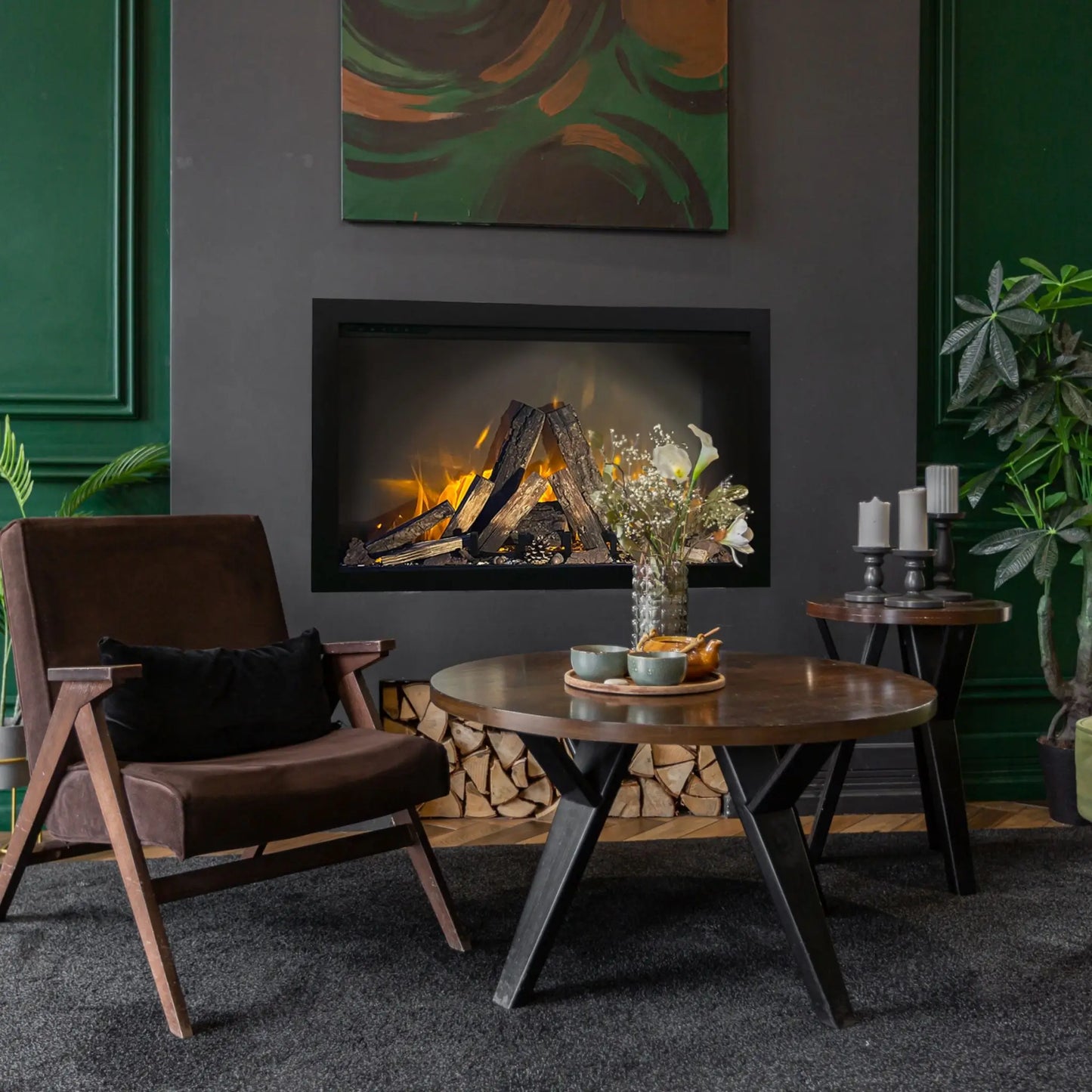 Amantii Traditional Bespoke Electric Fireplace - Outdoor Patio Installation View