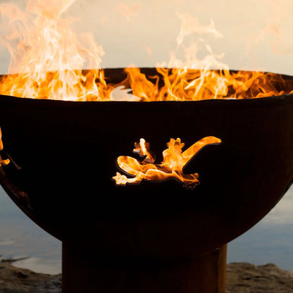Fire Pit Art Kokopelli Lizard Steel Fire Pit – Southwest Gecko Sun Design Outdoor Fire Pit – Lifestyle View