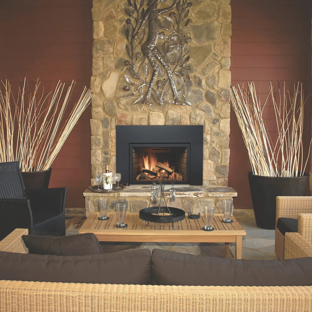 Sierra Flame Abbot 30 direct vent gas insert in a stone masonry fireplace