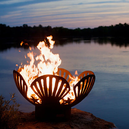 Fire Pit Art Barefoot Beach Steel Fire Pit – Shell and Starfish Design Outdoor Fire Pit – Alternate Angle