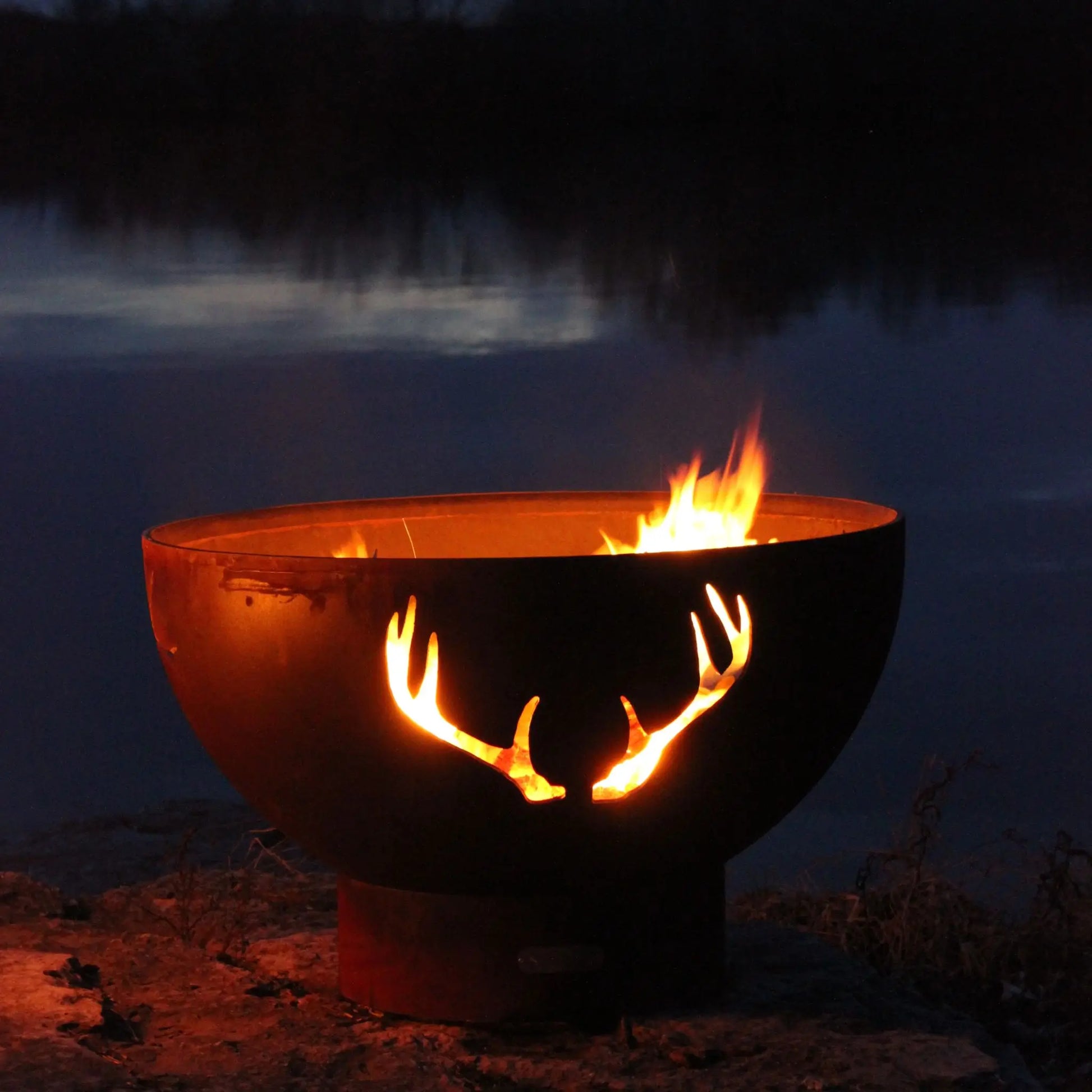 Fire Pit Art Antlers Steel Fire Pit – Whitetail Deer Design Outdoor Fire Pit – Alternate Angle