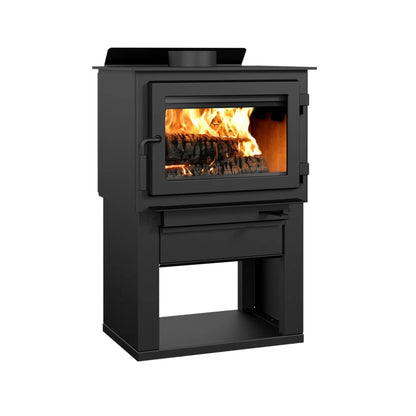Drolet Deco II Wood Stove - Side View with Log Storage