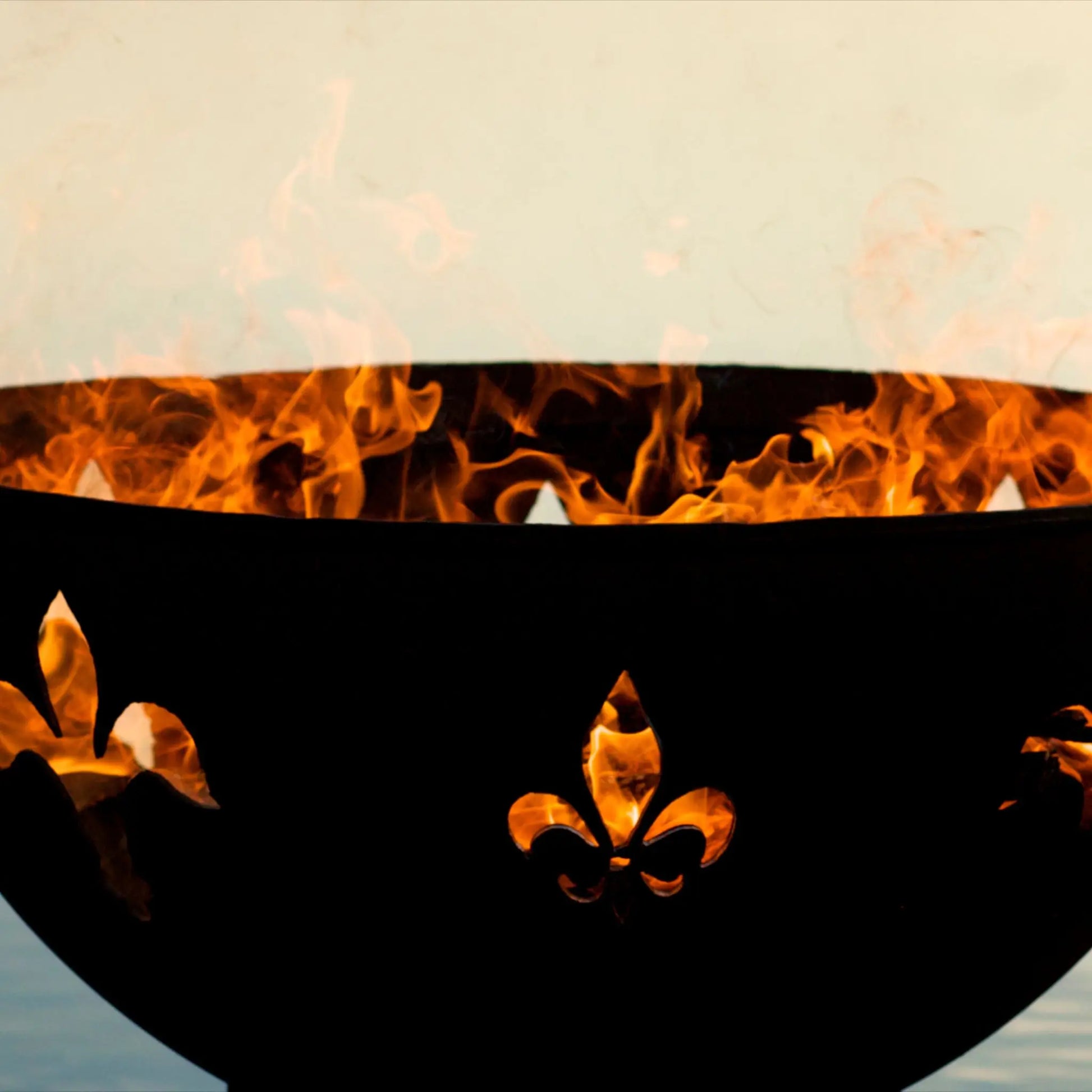 Fire Pit Art Fleur De Lis Steel Fire Pit – French Monarchy Design Outdoor Wood Burning Fire Pit – Lifestyle View