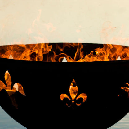 Fire Pit Art Fleur De Lis Steel Fire Pit – French Monarchy Design Outdoor Wood Burning Fire Pit – Lifestyle View