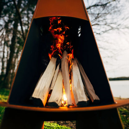 Fire Pit Art Vesuvius Wood Burning Fire Pit – Vertical Trilateral Steel Outdoor Fire Pit – Additional View