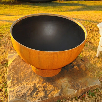 Fire Pit Art Crater Steel Fire Pit – Minimalist Bowl Design Outdoor Fire Pit – Alternate Angle