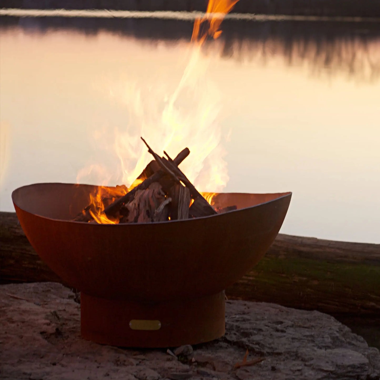 Fire Pit Art Scallop Steel Fire Pit – Coastal Wave Design Outdoor Fire Pit – Lifestyle View