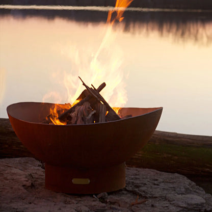 Fire Pit Art Scallop Steel Fire Pit – Coastal Wave Design Outdoor Fire Pit – Lifestyle View