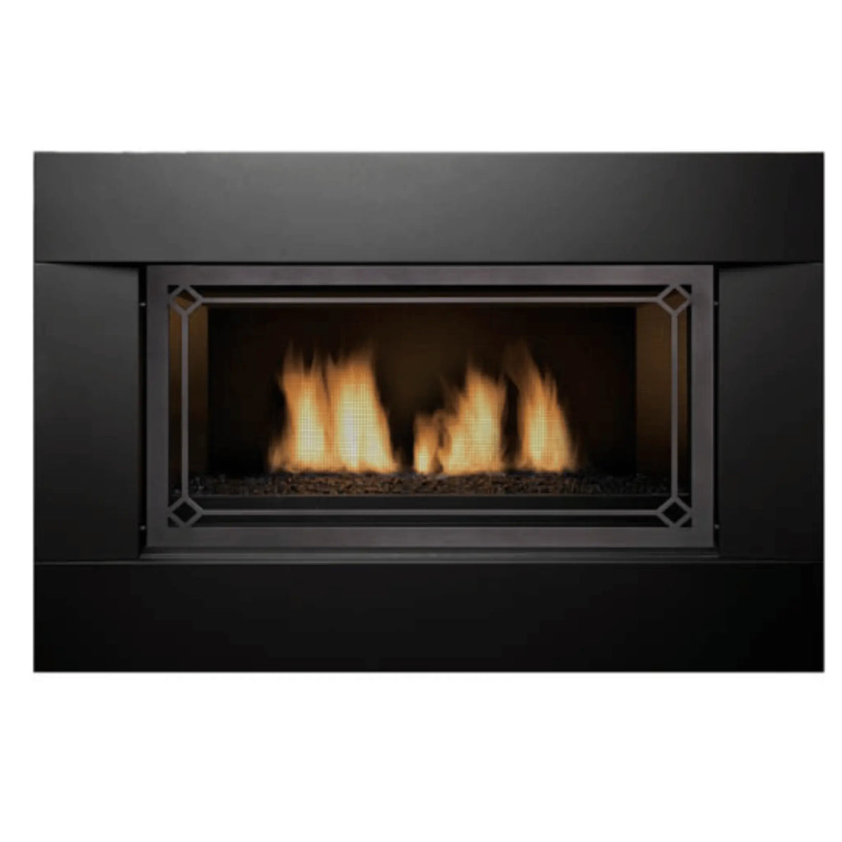 Sierra Flame Newcomb 36 gas fireplace with decorative black surround, front view