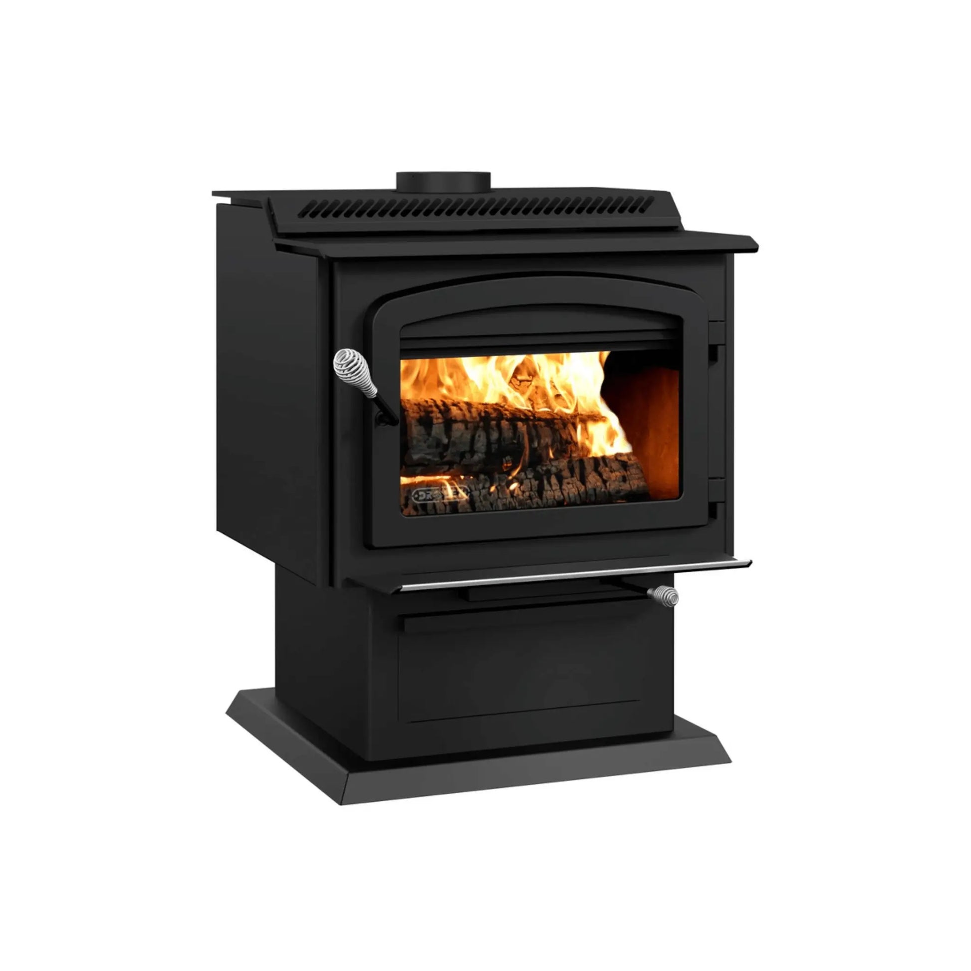 Drolet HT-3000 Wood Stove - Front View with Open Door