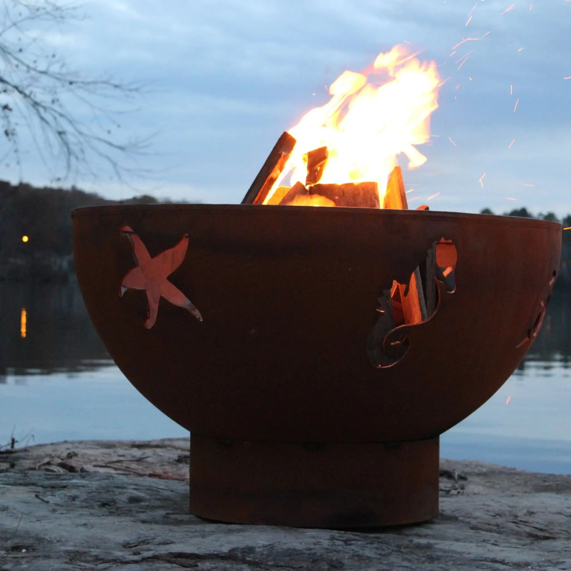 Fire Pit Art Sea Creatures Steel Fire Pit – Ocean Wildlife Cut-Out Outdoor Fire Pit – Detail View