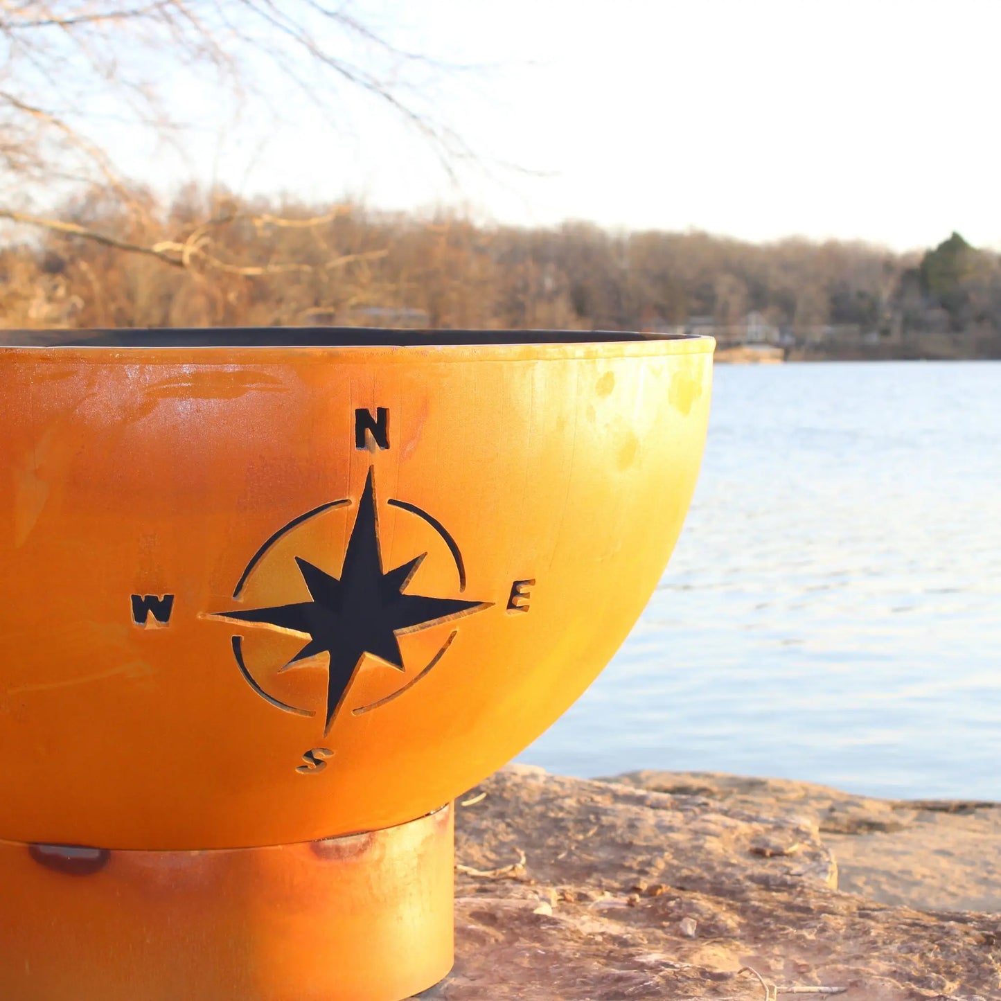 Fire Pit Art Navigator Steel Fire Pit – Nautical Compass Rose Outdoor Fire Pit – Lifestyle View