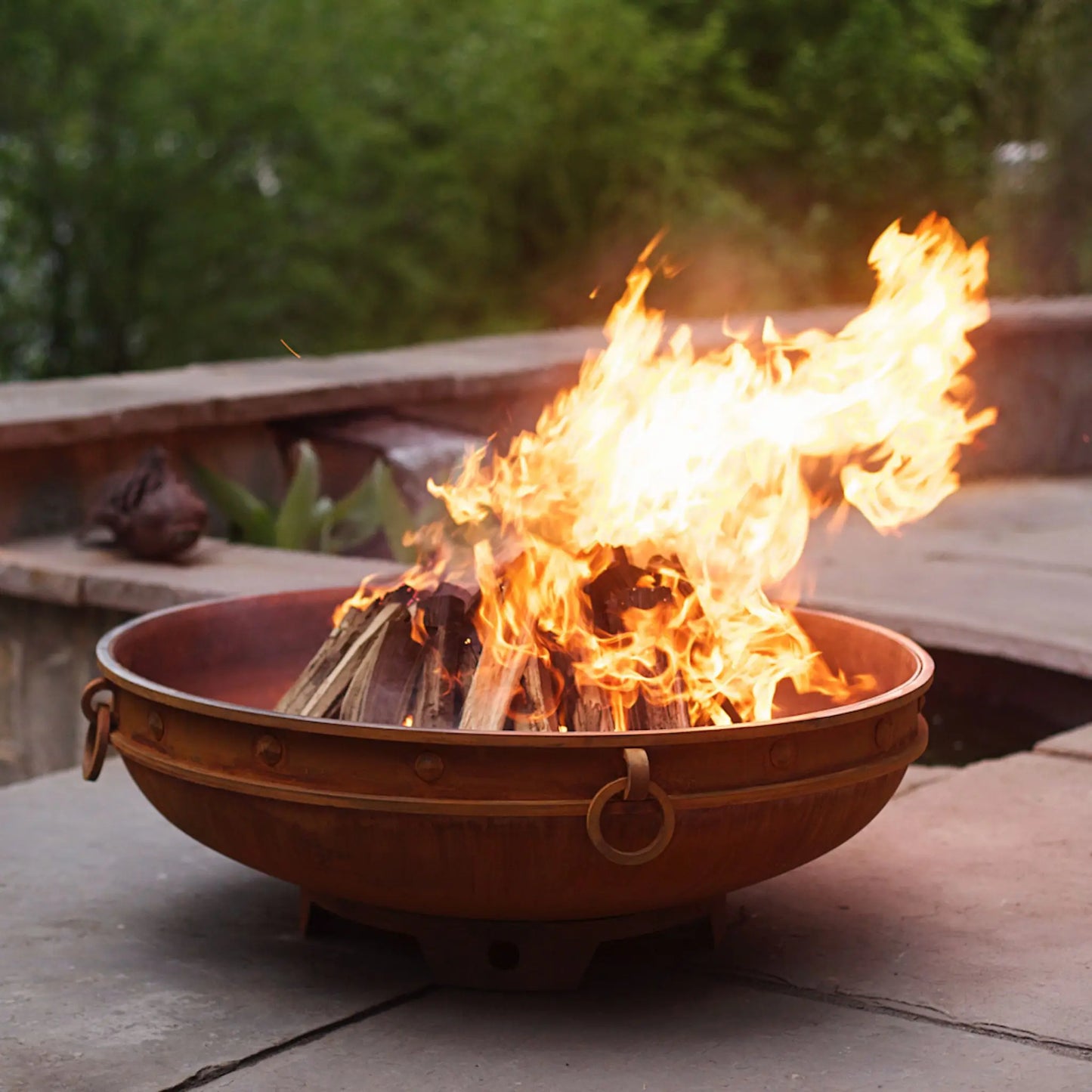 Fire Pit Art Emperor Steel Fire Pit – Medieval Riveted Design Outdoor Wood Burning Fire Pit – Detail View
