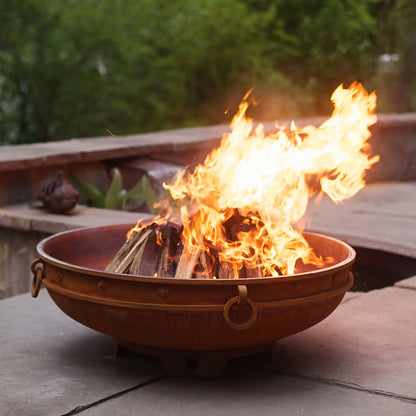 Fire Pit Art Emperor Steel Fire Pit – Medieval Riveted Design Outdoor Wood Burning Fire Pit – Detail View