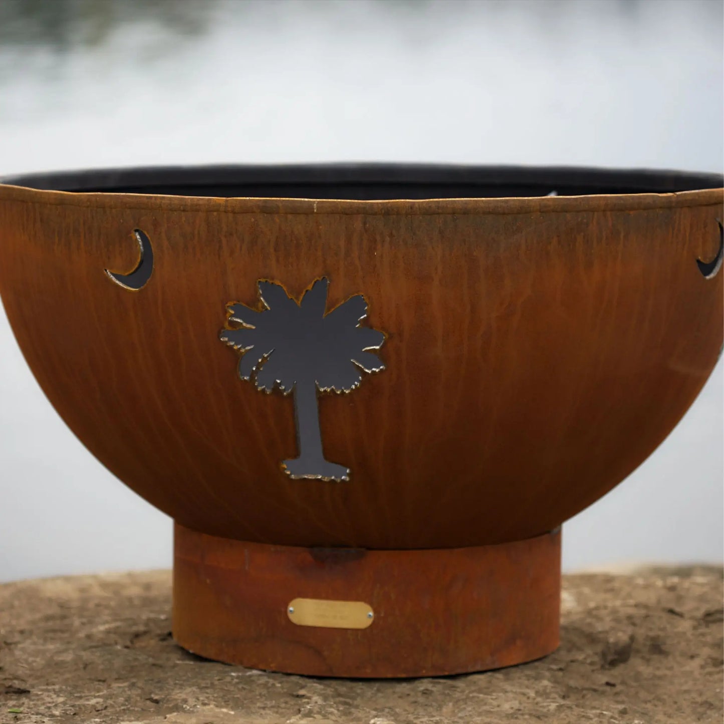 Fire Pit Art Tropical Moon Steel Fire Pit – Crescent Moon Palm Tree Outdoor Fire Pit – Lifestyle View