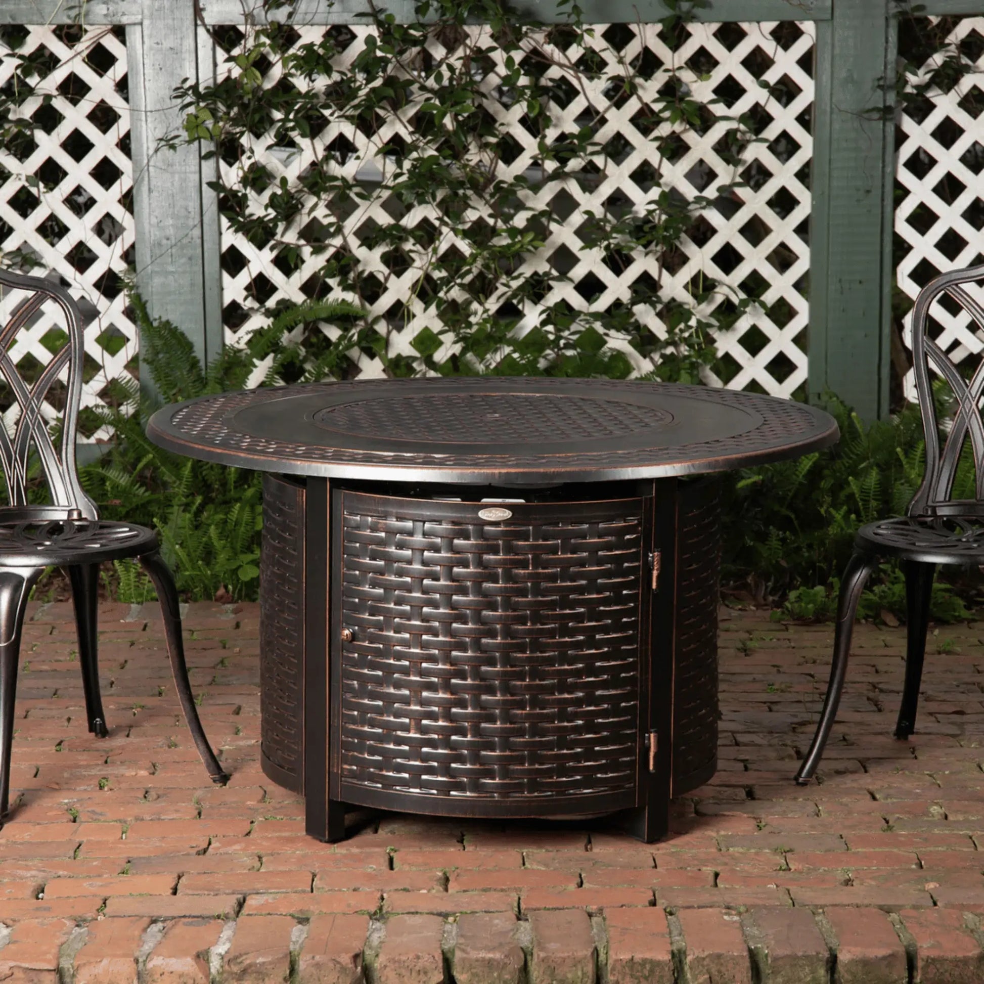 Fire Sense Bellante Woven Aluminum Propane Fire Pit - Angle View