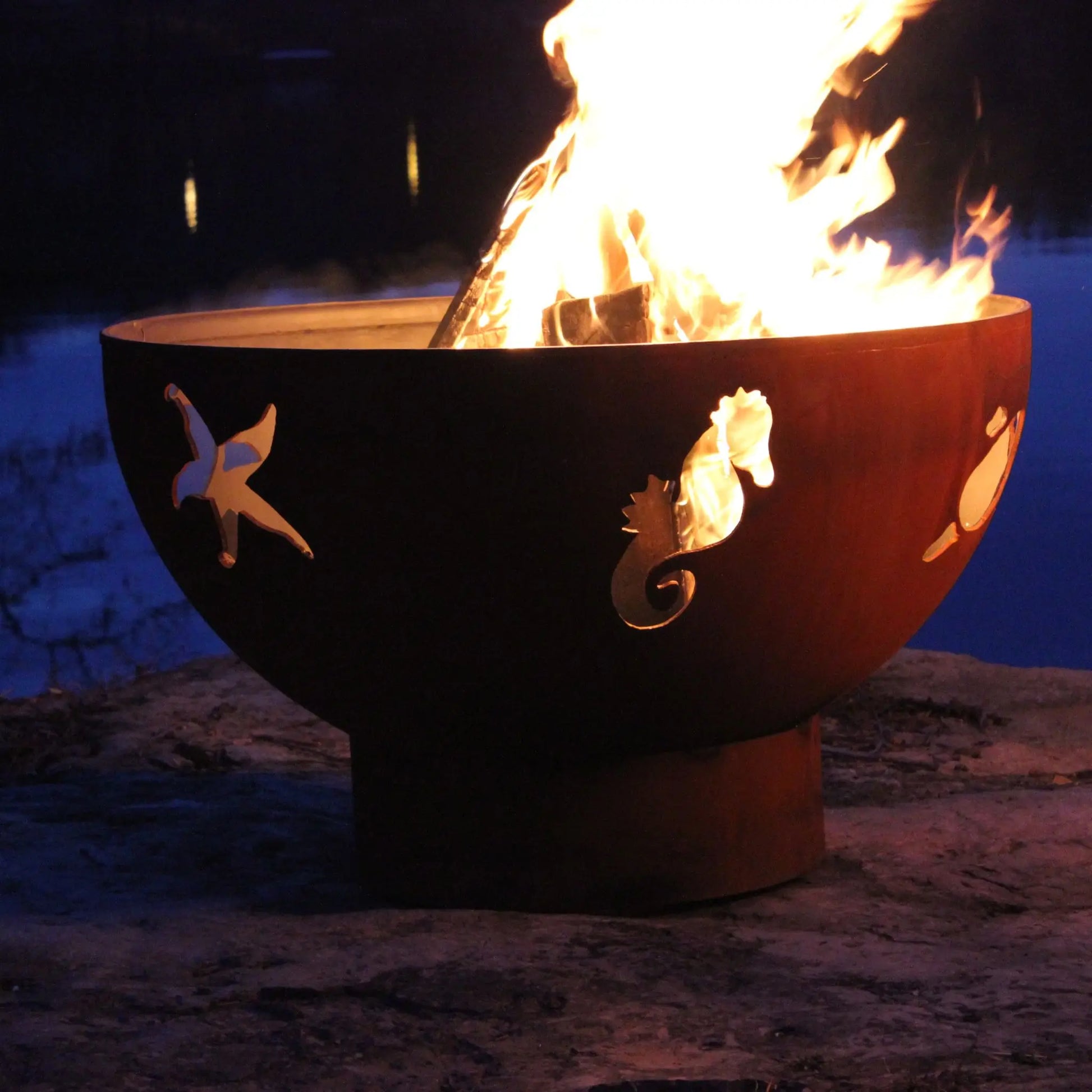 Fire Pit Art Sea Creatures Steel Fire Pit – Ocean Wildlife Cut-Out Outdoor Fire Pit – Alternate Angle