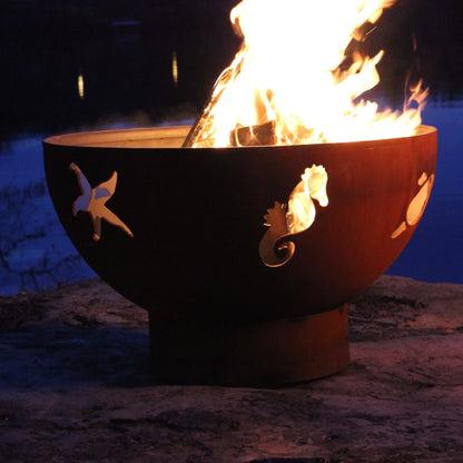 Fire Pit Art Sea Creatures Steel Fire Pit – Ocean Wildlife Cut-Out Outdoor Fire Pit – Alternate Angle