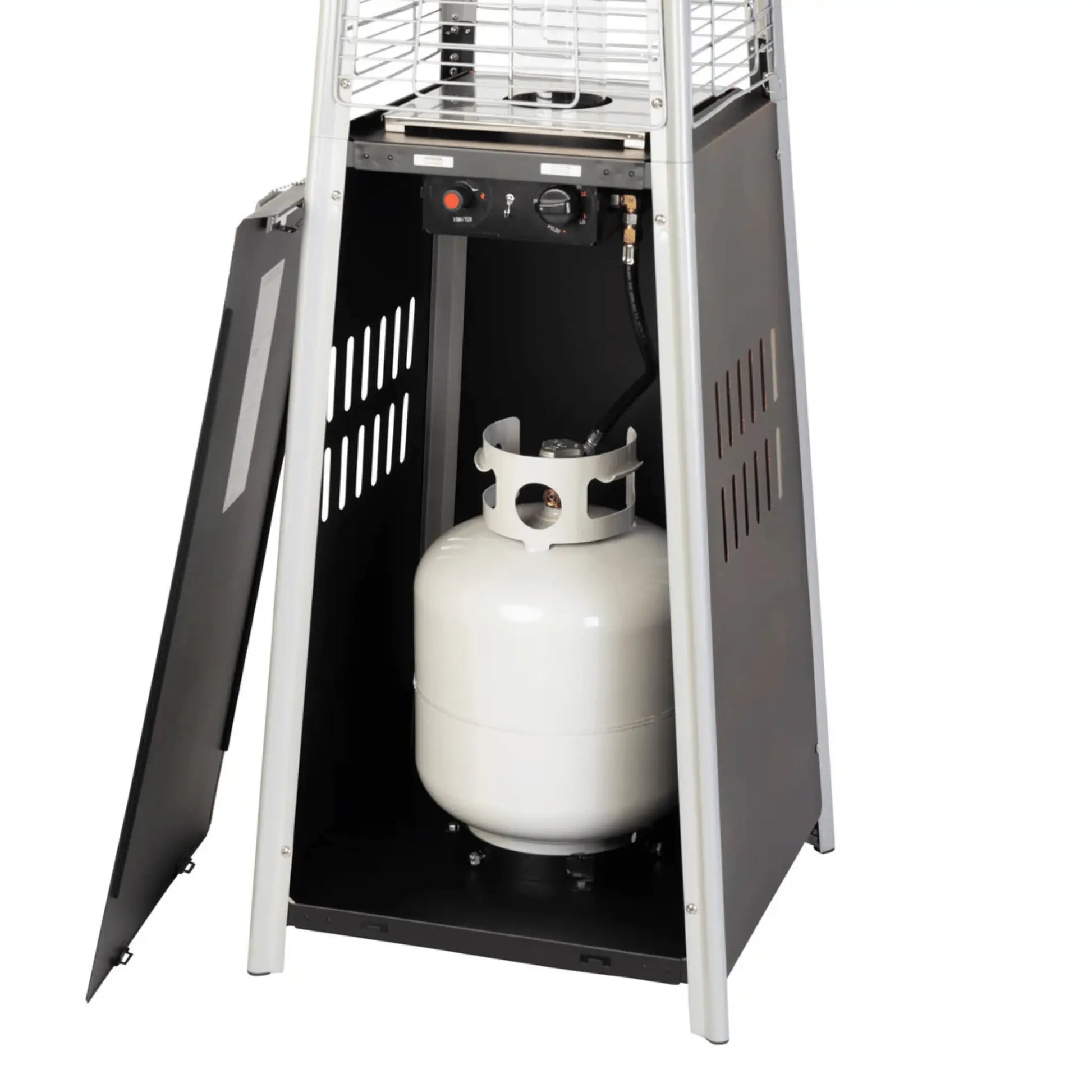 Fire Sense Brushed Bronze Pyramid Propane Patio Heater - Close-Up View