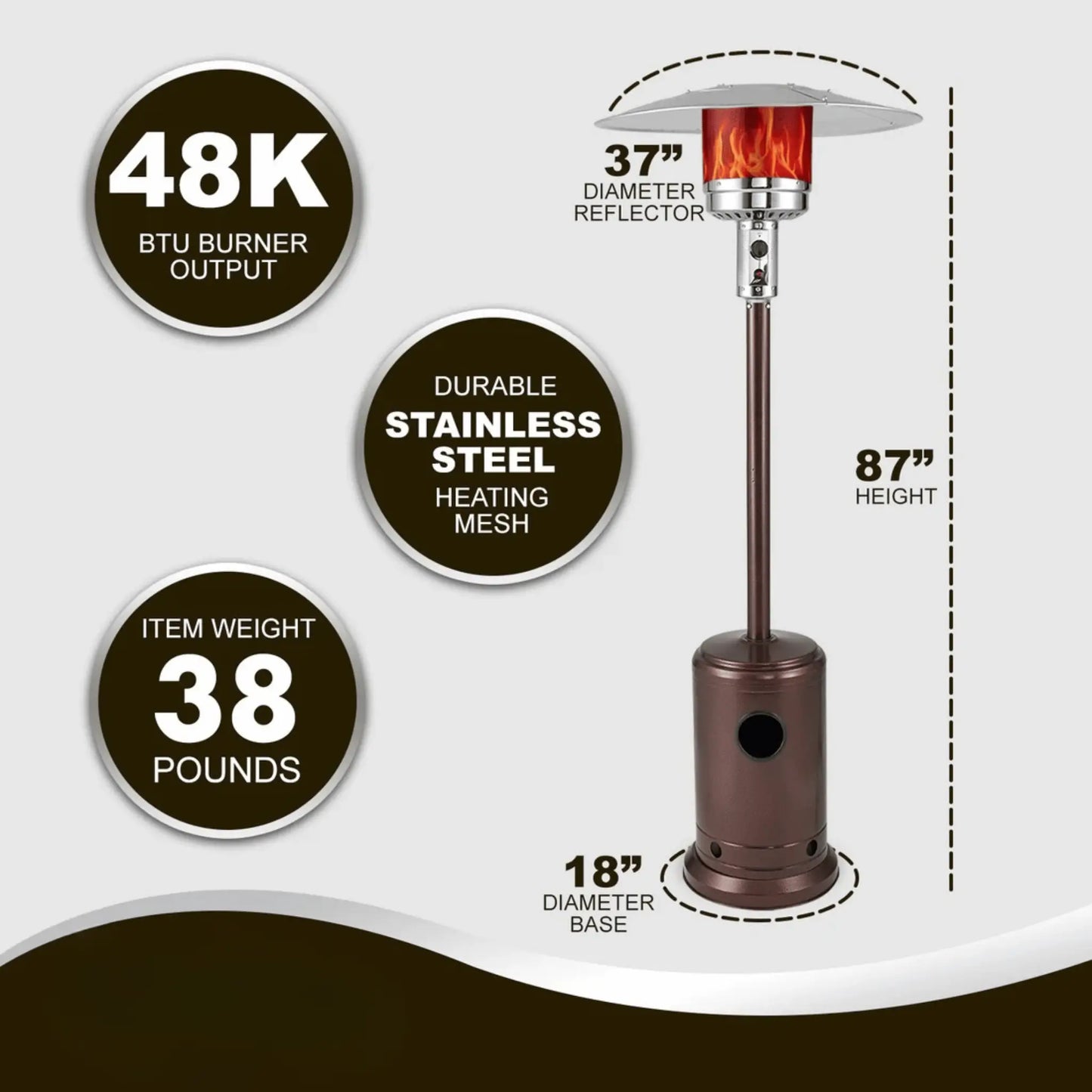 Fire Sense Commercial Series Propane Patio Heater - Close-Up View