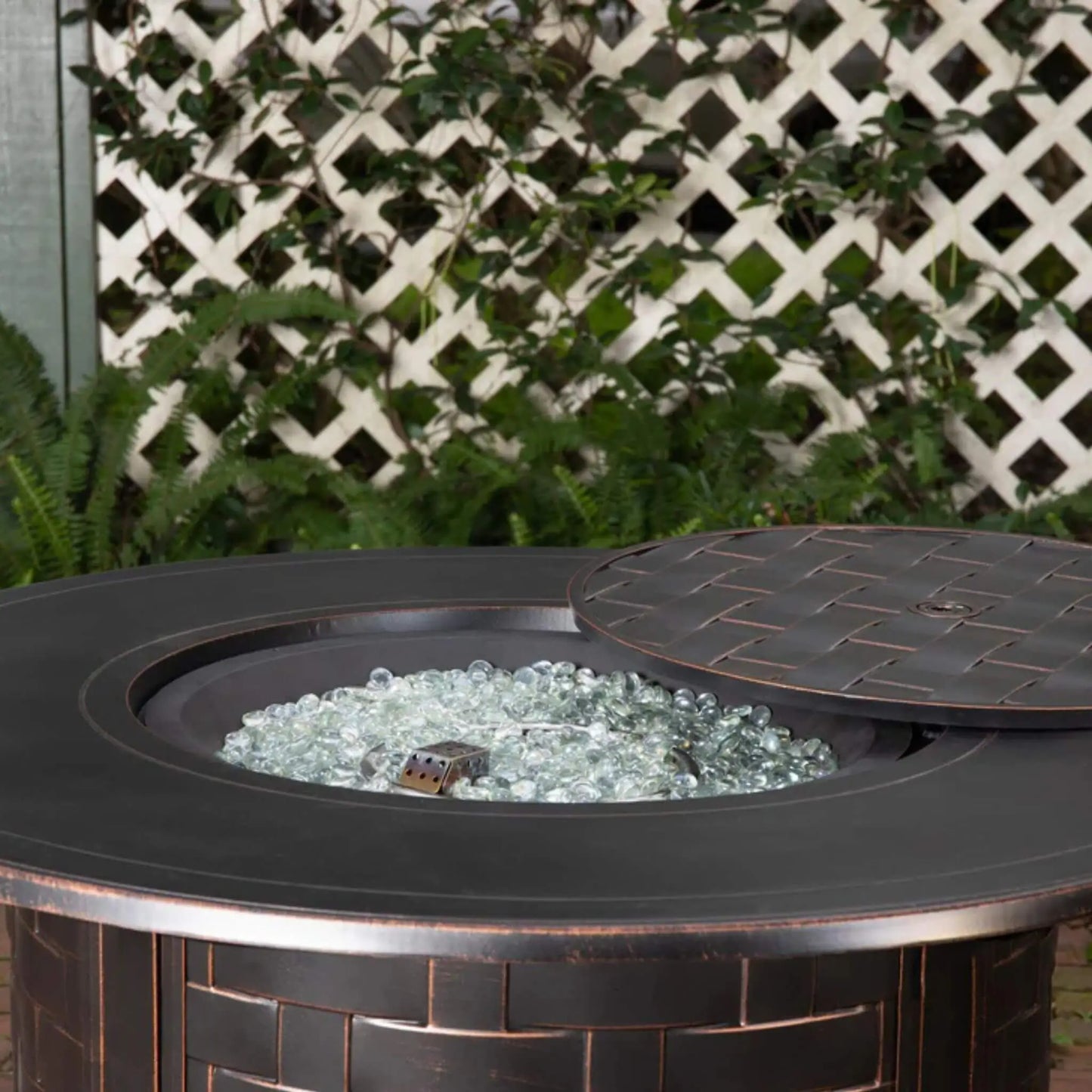 Fire Sense Perissa Woven Aluminum Propane Fire Pit - Lifestyle View