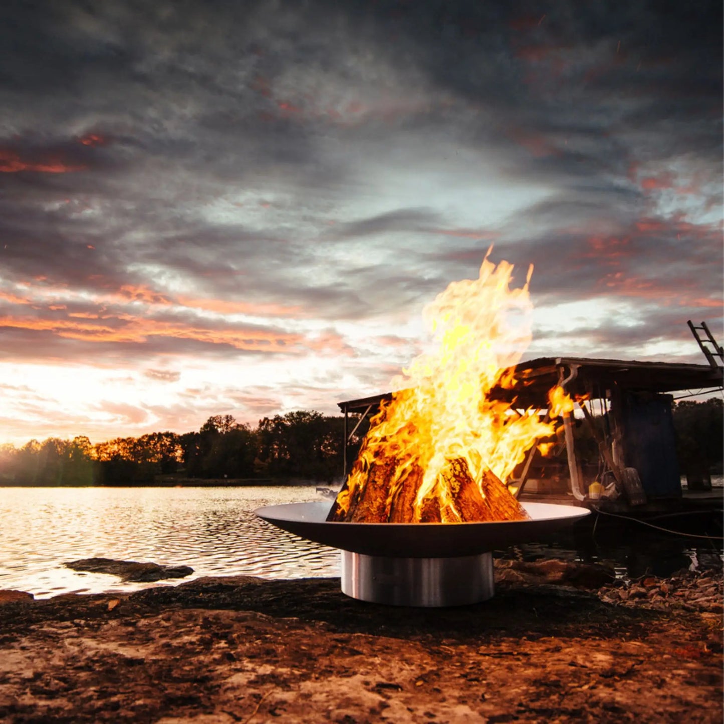 Fire Pit Art Bella Vita 70-Inch Stainless Steel Fire Pit – Extra Large Luxury Outdoor Fire Bowl – Detail View