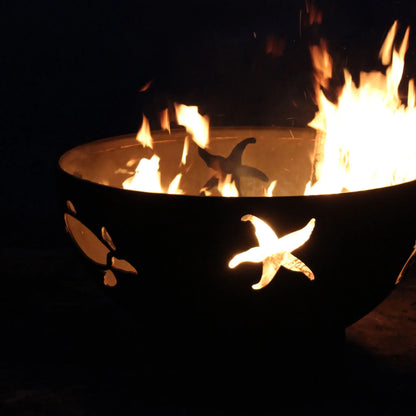 Fire Pit Art Sea Creatures Steel Fire Pit – Ocean Wildlife Cut-Out Outdoor Fire Pit – Lifestyle View