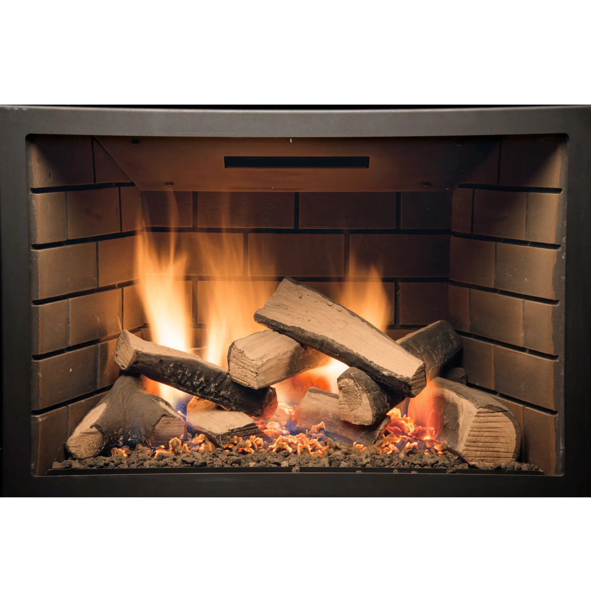 Sierra Flame Abbot gas insert firebox with ceramic brick panels and log set