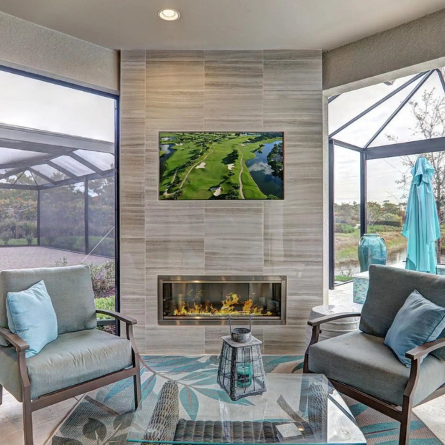 Fire Gear Kalea Bay Outdoor Linear Gas Fireplace – Outdoor Patio Lifestyle Setting