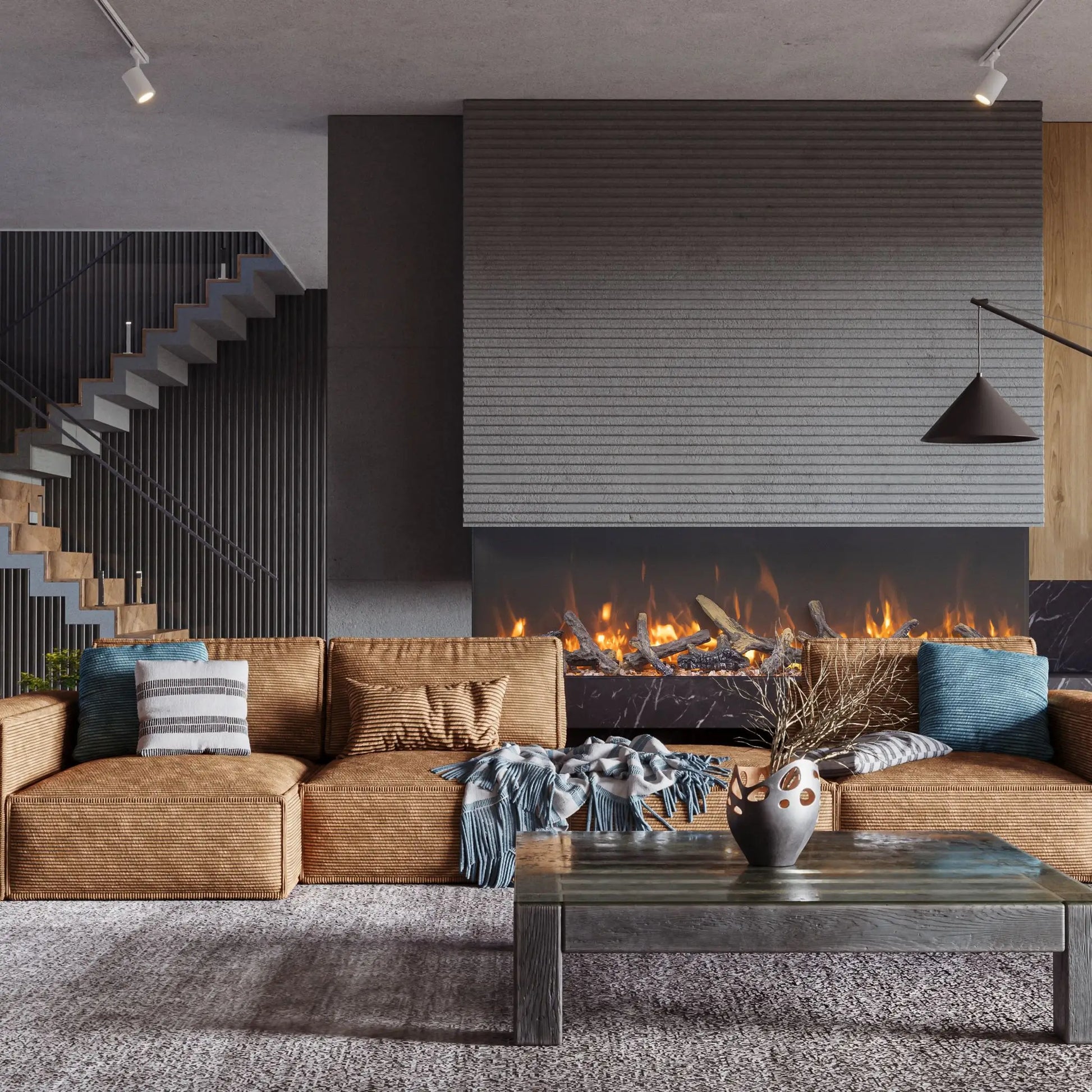 Amantii Tru View Bespoke 3-Sided Electric Fireplace - Panoramic Flame Detail